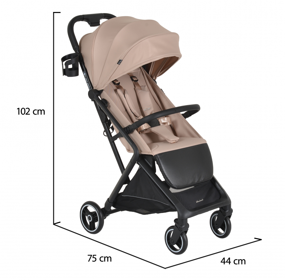 Carucior sport Cangaroo Airwalk Crepe Beige compatibil cabina avion,Pliere automata ultracompacta,Copertina XXL protectie UVUPF 50+ si ventilatie,Suspensii,Spatar reglabil cu pozitie de somn,Centura de siguranta,Suport pahar - 1