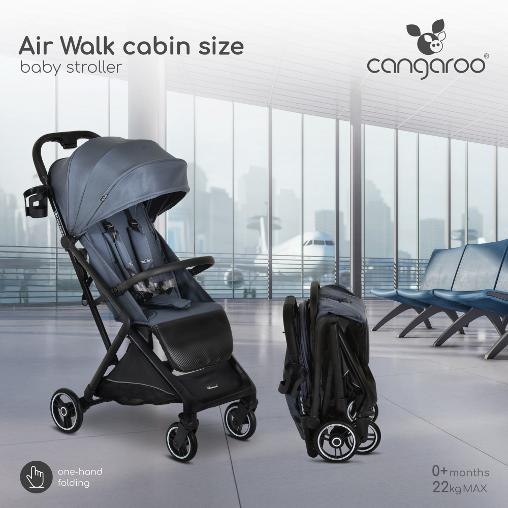 Carucior sport Cangaroo Airwalk Crepe Beige compatibil cabina avion,Pliere automata ultracompacta,Copertina XXL protectie UVUPF 50+ si ventilatie,Suspensii,Spatar reglabil cu pozitie de somn,Centura de siguranta,Suport pahar - 2