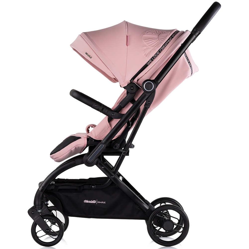 Carucior sport Chipolino Revolut Pink Marshmallow cu sezut rotativ, varsta 0+, greutate admisa 22 kg, spatar reglabil, bara de siguranta detasabila si roti cu suspensii
