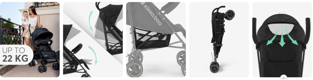 Carucior sport pentru copii KikkaBoo Beetle Grey cu Spatar reglabil,Bara de protectie detasabila,Pliere tip umbrela si greutate redusa ,Copertina reglabila cu plasa de ventilatie,Roti pivotante detasabile,Pana la 22kg - 8