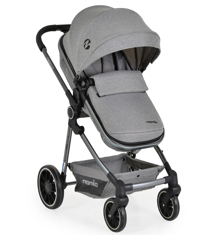 Carucior transformabil 3in1 Nania Giselle Gray cu sezut reversibil,pana la 4 animaxim 22kg,Scaun auto I-Size,spatar reglabil,capotina XXL,pliere compacta cu unitate scaun,roti rezistente,husa pentru picioare inclusa - 1