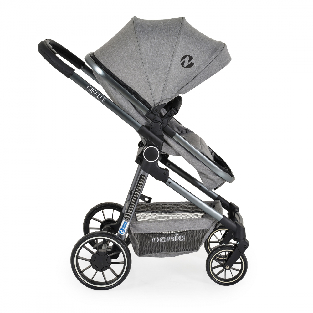 Carucior transformabil 3in1 Nania Giselle Gray cu sezut reversibil,pana la 4 animaxim 22kg,Scaun auto I-Size,spatar reglabil,capotina XXL,pliere compacta cu unitate scaun,roti rezistente,husa pentru picioare inclusa - 2