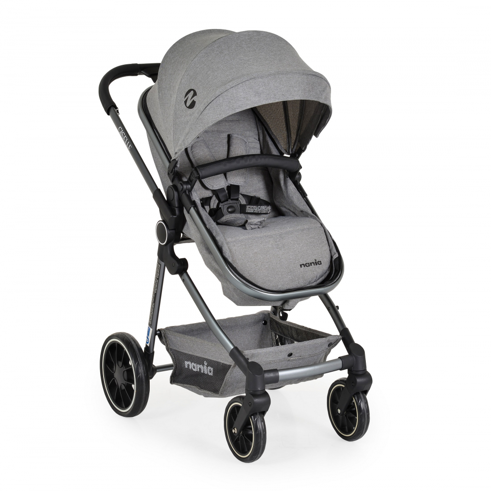 Carucior transformabil 3in1 Nania Giselle Gray cu sezut reversibil,pana la 4 animaxim 22kg,Scaun auto I-Size,spatar reglabil,capotina XXL,pliere compacta cu unitate scaun,roti rezistente,husa pentru picioare inclusa - 3