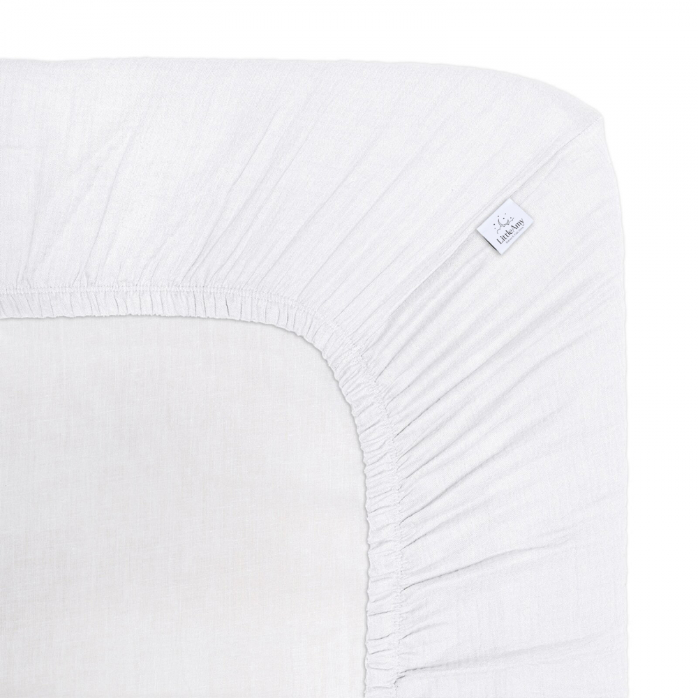 Cearceaf muselina organica, cu elastic, Little Amy, Alb, 60 x 120 cm