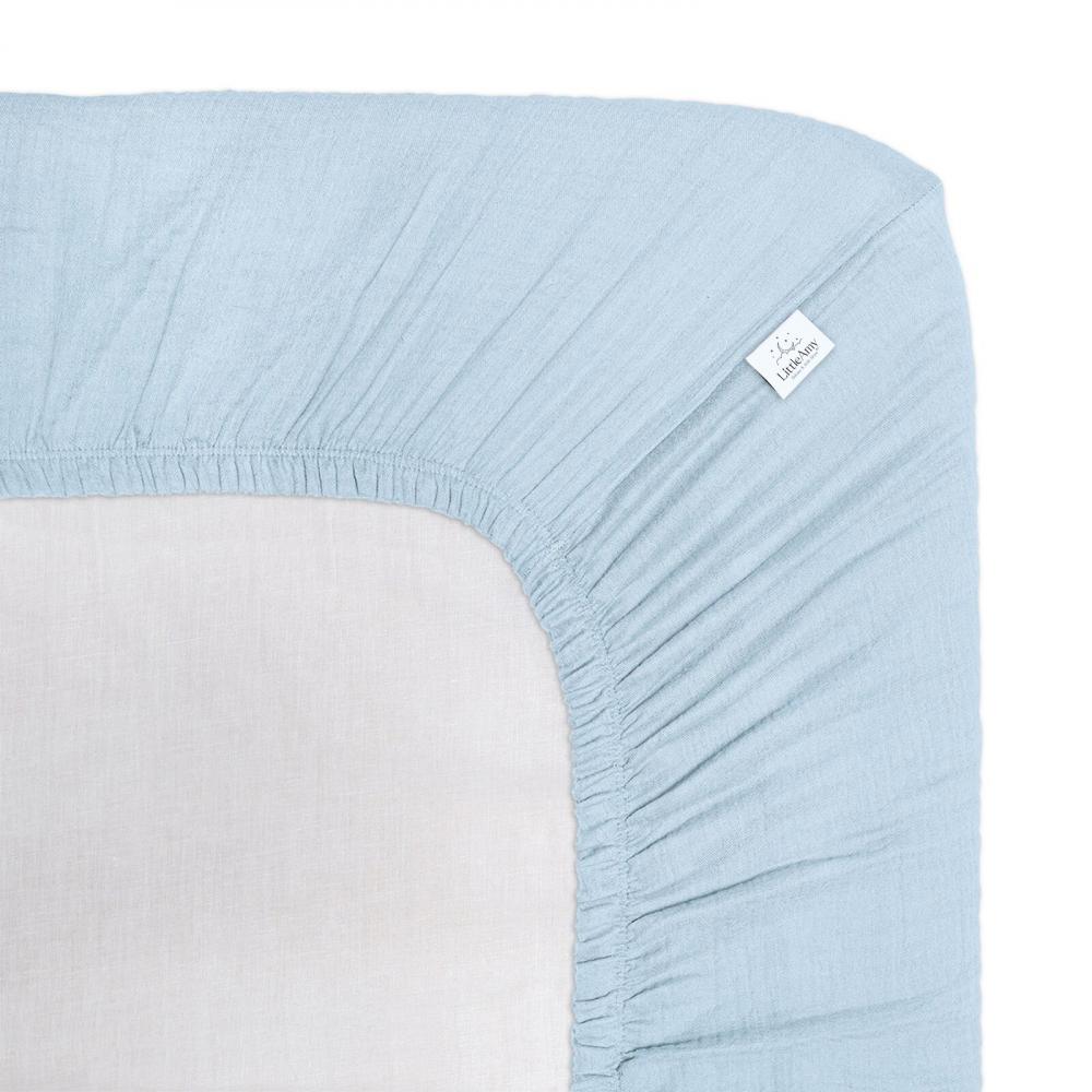 Cearceaf muselina organica, cu elastic, Little Amy, Albastru deschis, 60 x 120 cm