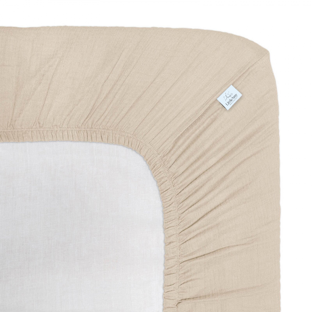 Cearceaf muselina organica, cu elastic, Little Amy, Bej deschis, 90 x 180 cm