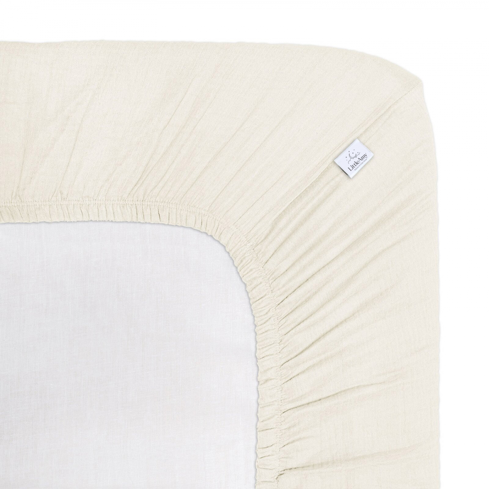 Cearceaf muselina organica, cu elastic, Little Amy, Crem, 90 x 180 cm
