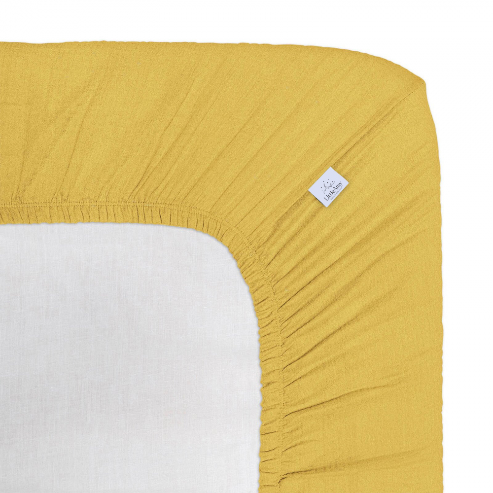 Cearceaf muselina organica, cu elastic, Little Amy, Galben, 90 x 200 cm