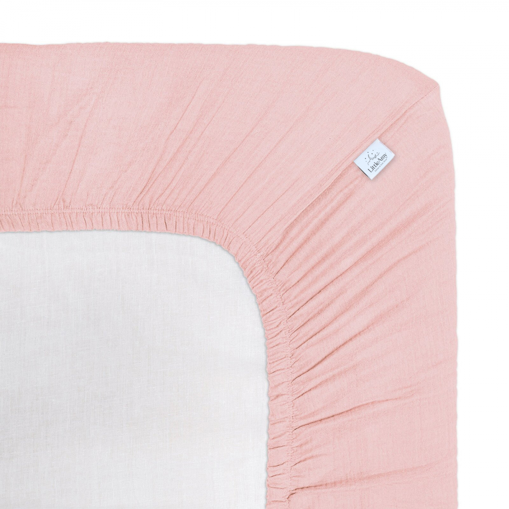 Cearceaf muselina organica, cu elastic, Little Amy, Roz deschis, 90 x 180 cm