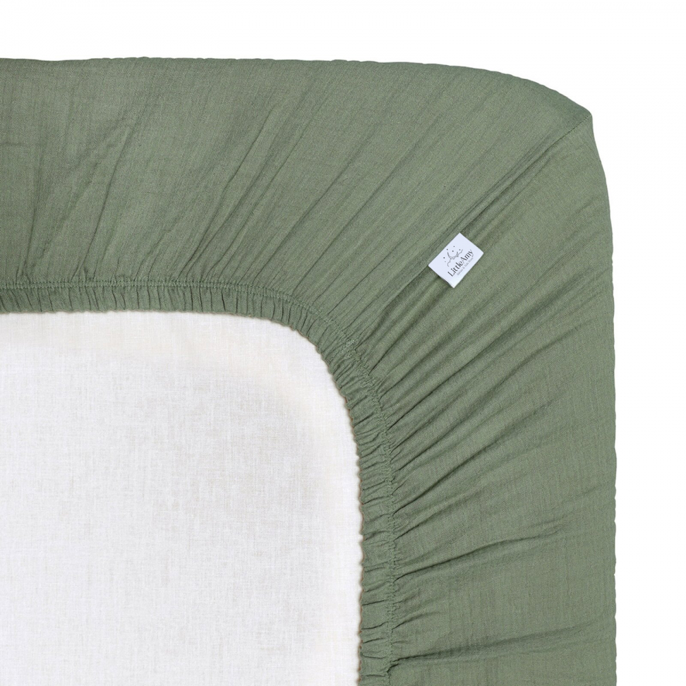 Cearceaf muselina organica, cu elastic, Little Amy, Verde, 90 x 200 cm