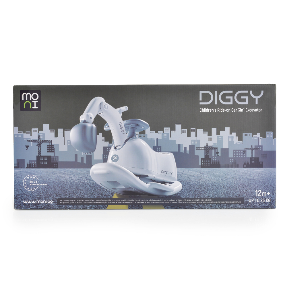 Excavator fara pedale Moni Diggy Grey tranformabil 4in1 cu Cupa mobila,Baza detasabila si transformare in balansoar,Olita incorporata,Sezut confortabil,Efecte muzicale si lumini,Recomandat de la 12luni,Greutate admisa 25kg - 3
