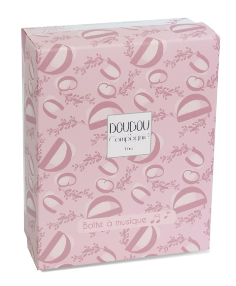 Iepuras muzical Doudou Roz 20 cm pentru patut sau carucior