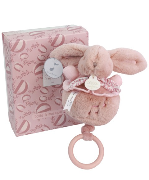 Iepuras muzical Doudou Roz 20 cm pentru patut sau carucior - 1