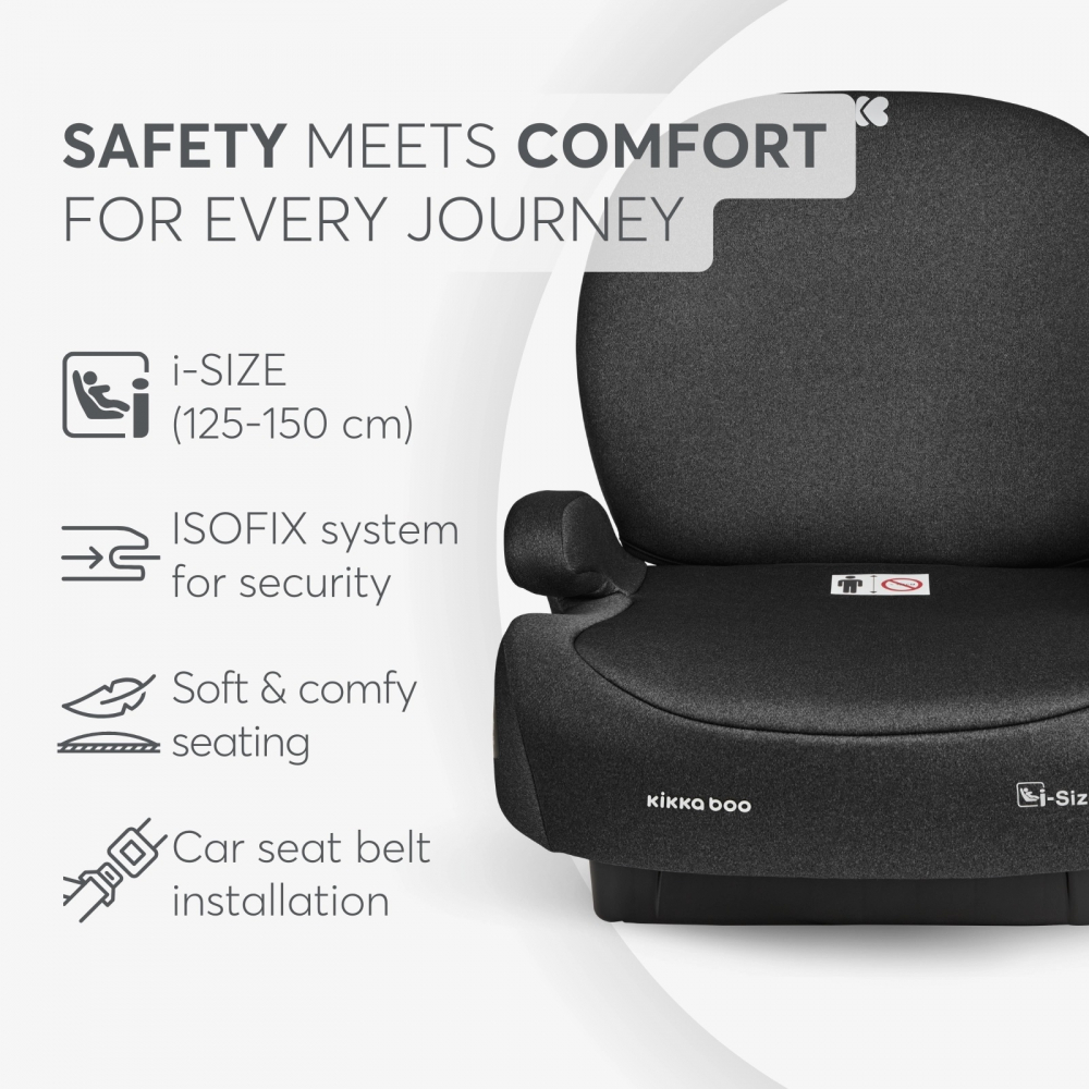 Inaltator auto cu Isofix KikkaBoo i-Boost Negru Omologat R129 i-Size 125-150 cm cu Spatar detasabil,Centura de ghidaj,Cotiere confortabile,Husa detasabila - 8