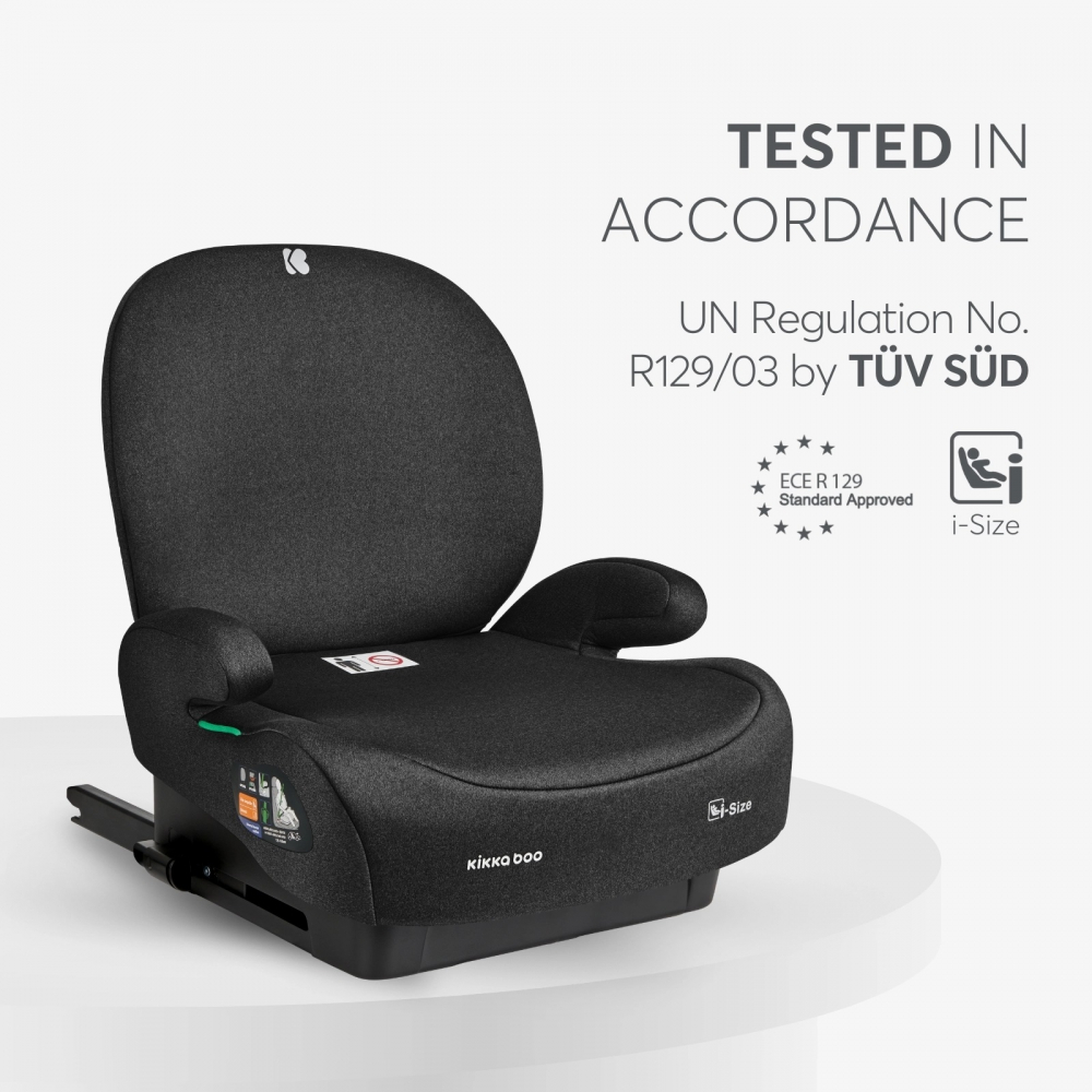 Inaltator auto cu Isofix KikkaBoo i-Boost Negru Omologat R129 i-Size 125-150 cm cu Spatar detasabil,Centura de ghidaj,Cotiere confortabile,Husa detasabila - 9