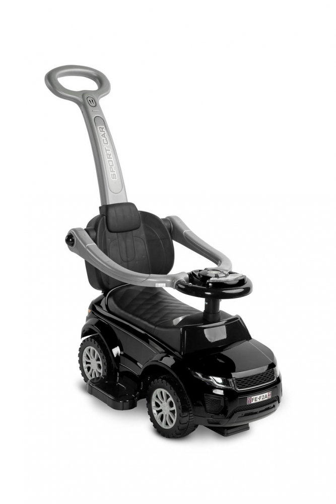 Masinuta Ride On fara pedale 3in1 Toyz Sport Car Black cu maner parental,Bara de protectie detasabila,Volan cu sunete si lumini,Spatiu de depozitare,Sistem antirasturnare,Spatar inalt,Siport picioare,Recomandata de la 12 luni