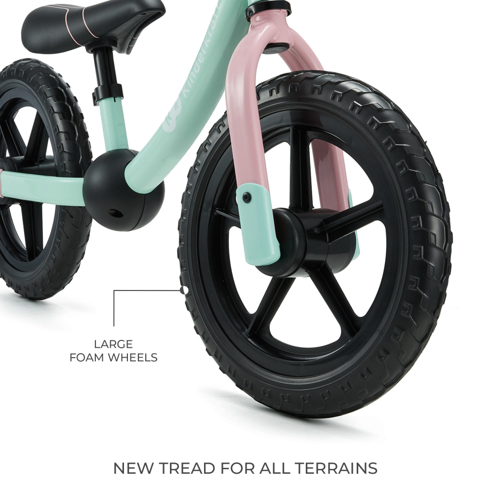 Bicicleta pentru copii copii Kinderkraft 2Way Next Offroad Candy Mint, scaun reglabil de la 32-41 cm, roti spuma EVA, ghidon reglabil, pentru copii de la 2 ani pana la 35 kg, unghi de viraj limitat - 1