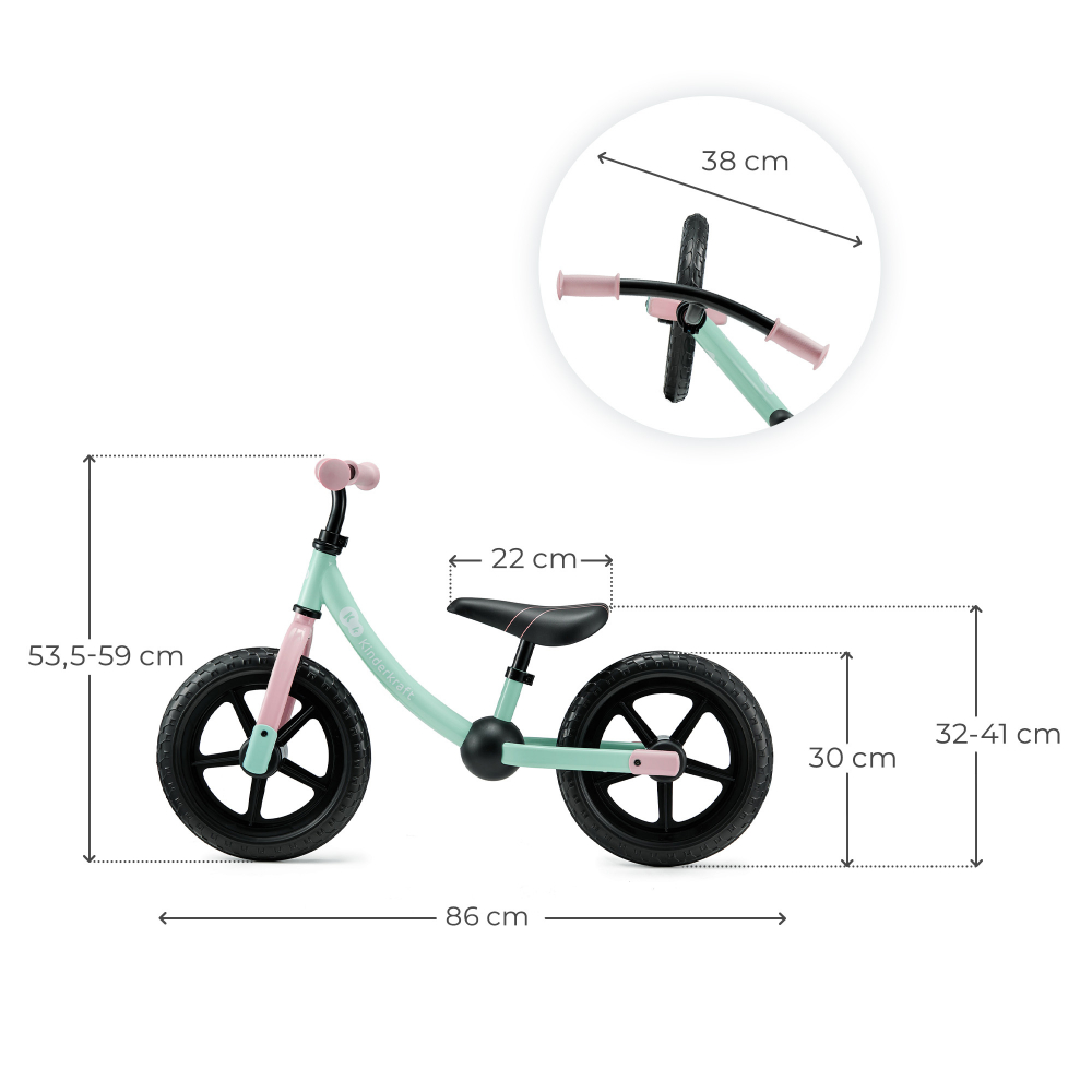 Bicicleta pentru copii copii Kinderkraft 2Way Next Offroad Candy Mint, scaun reglabil de la 32-41 cm, roti spuma EVA, ghidon reglabil, pentru copii de la 2 ani pana la 35 kg, unghi de viraj limitat - 2