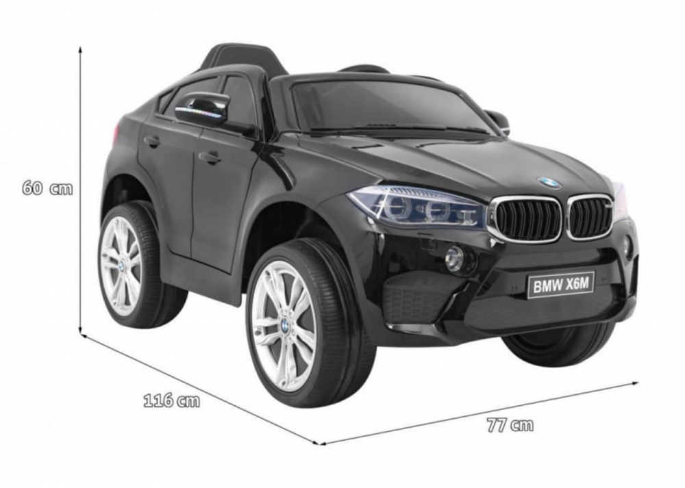 Masinuta electrica pentru copii Novokids BMW X6 M, roti din cauciuc EVA, max 30 kg , usi cu deschidere , baterie 12V, 2 viteze, 2 motoare 390 W, Negru