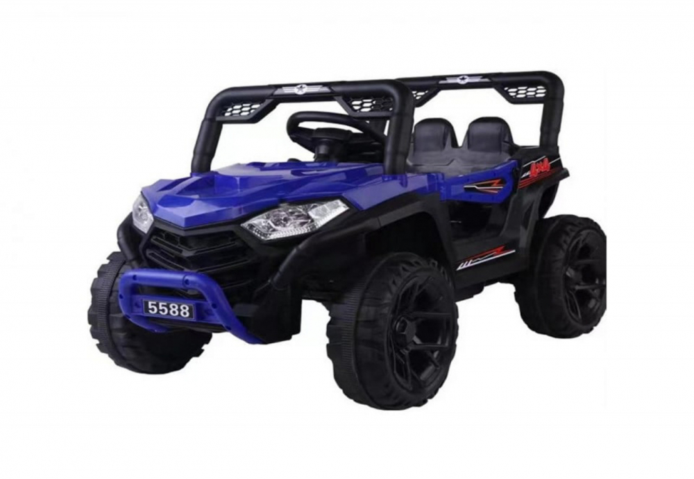Masinuta electrica pentru copii Novokids Buggy Mini UTV cu faruri luminoase, telecomanda, 3-6 ani , max 30 kg, 3 viteze, model Offroad Albastru