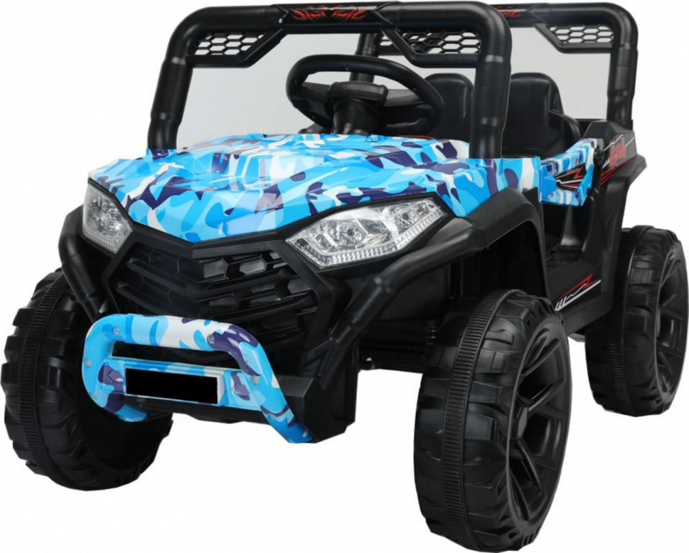 Masinuta electrica pentru copii Novokids Buggy Mini UTV cu faruri luminoase, telecomanda, 3-6 ani , max 30 kg, 3 viteze, Model Offroad Albastru Camuflaj