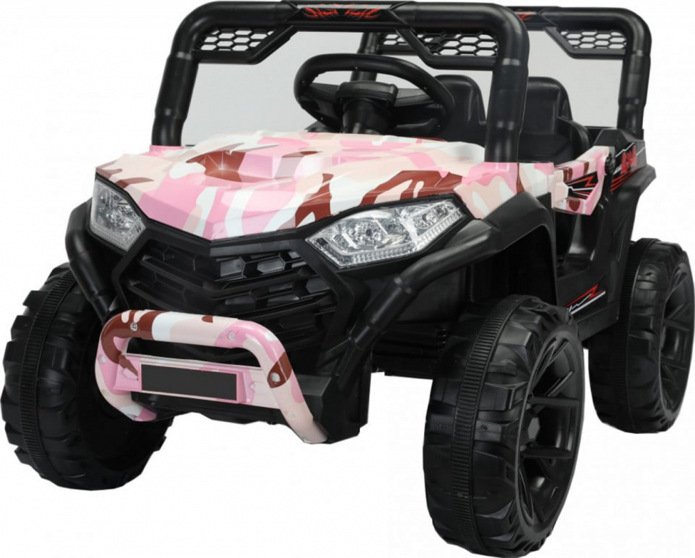 Masinuta electrica pentru copii Novokids Buggy Mini UTV cu faruri luminoase, telecomanda, 3-6 ani , max 30 kg, 3 viteze, model Offroad Roz Camuflaj