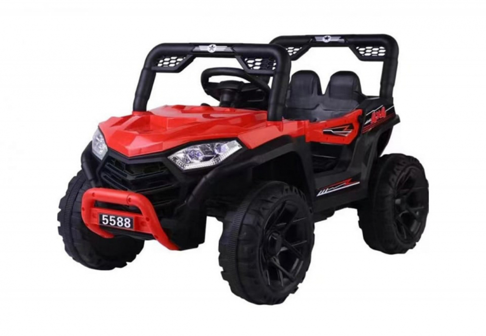 Masinuta electrica pentru copii Novokids Buggy Mini UTV cu faruri luminoase, telecomanda, 3-6 ani , max 30 kg, 3 viteze, Model Offroad Rosu