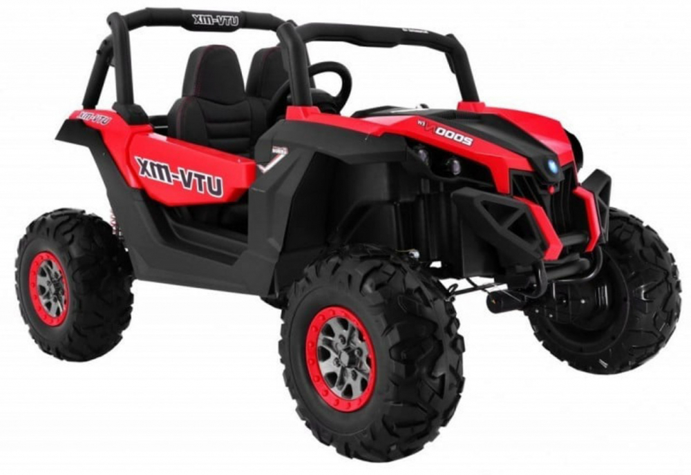 Masinuta electrica pentru copii Novokids Buggy UTV, 2 locuri, faruri luminoase, roti din cauciuc EVA, max 50 kg , 2 baterii de 12V, Mp3USB, 2 viteze, model Offroad, RosuNegru