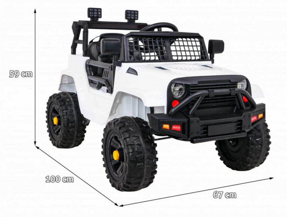 Masinuta electrica pentru copii Novokids Dark Knight Jeep PRO Alb, Max 30 kg, melodii si lumini, 12V, 2 viteze