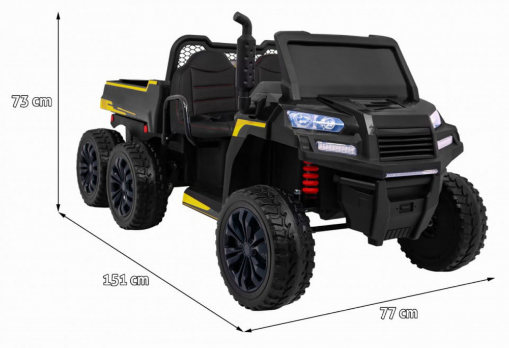 Masinuta electrica pentru copii Novokids Farmer Beast Buggy Negru, 6 roti, 2 locuri, remorca si faruri luminoase, roti din cauciuc EVA, max 60 kg, 24V