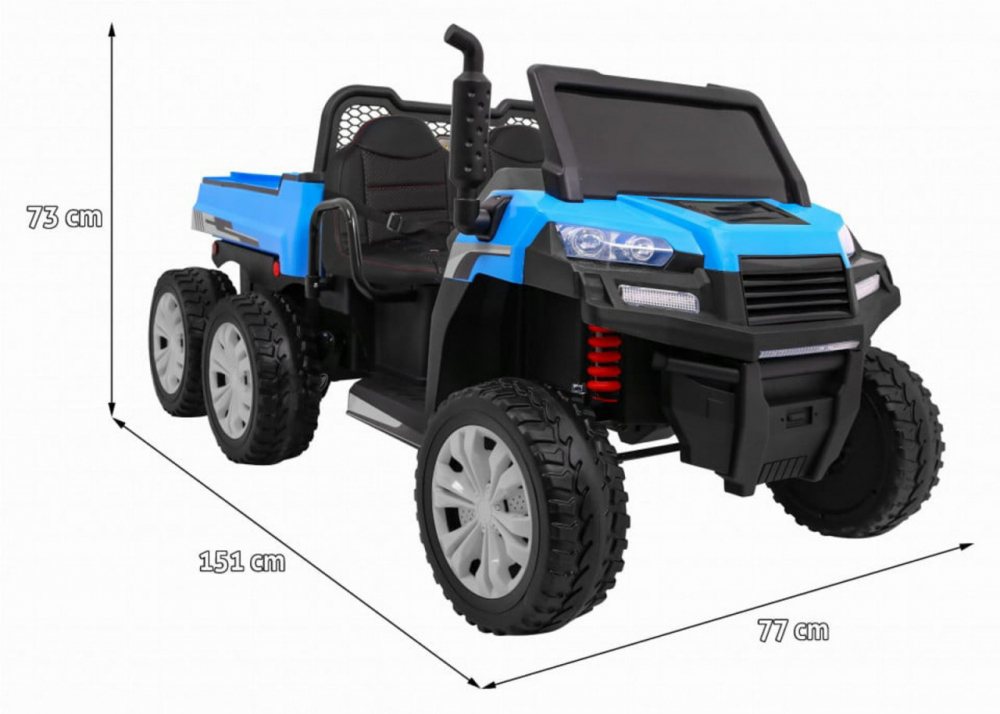 Masinuta electrica pentru copii Novokids Farmer Beast Buggy Albastru, 6 roti, 2 locuri, remorca si faruri luminoase, roti din cauciuc EVA, max 60 kg, 24V
