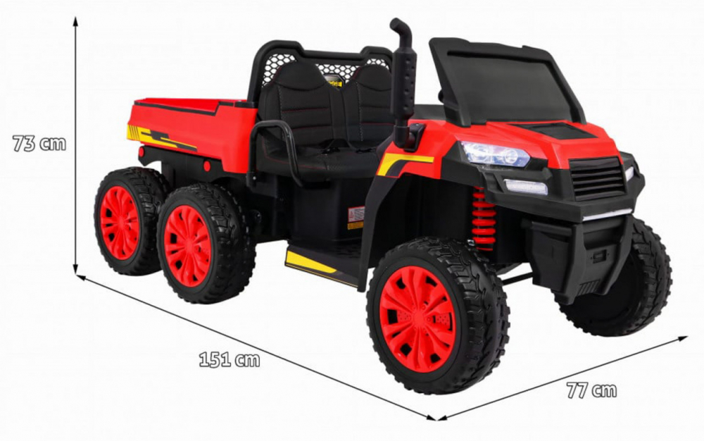 Masinuta electrica pentru copii Novokids Farmer Beast Buggy Rosu, 6 roti, 2 locuri, remorca si faruri luminoase, roti din cauciuc EVA, max 60 kg, 24V