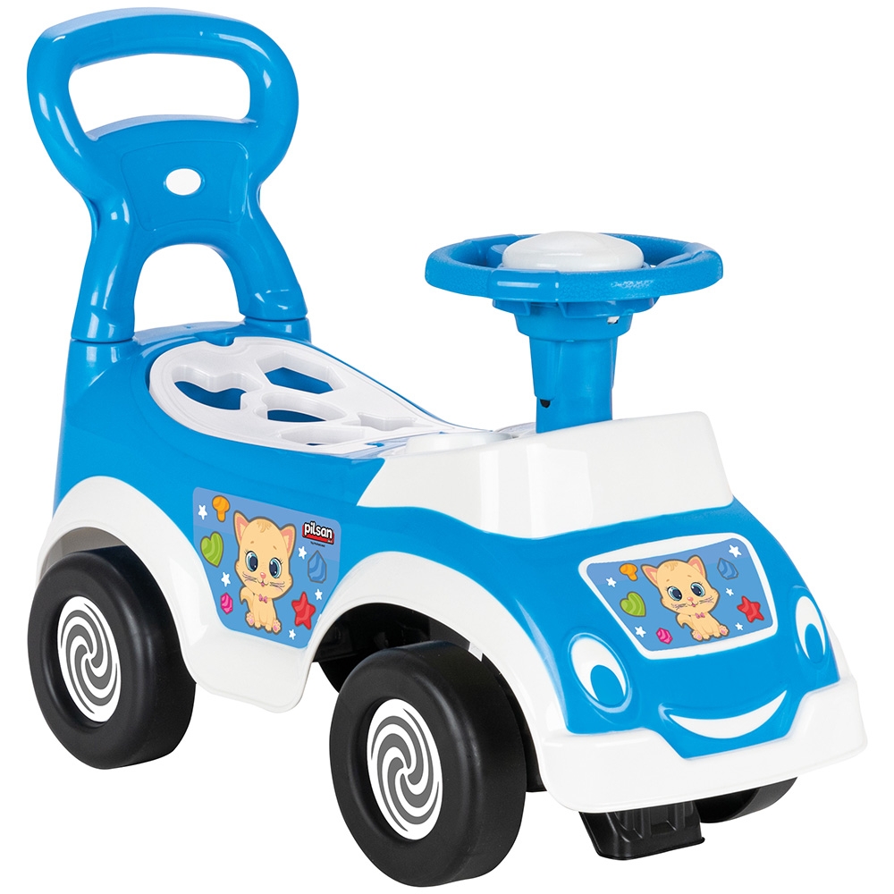 Masinuta pentru copii fara pedale Pilsan Smart Baby Blue, spatar cu functie de impingere, spatiu de depozitare sub sezut, greutate maxima admisa 20 kg