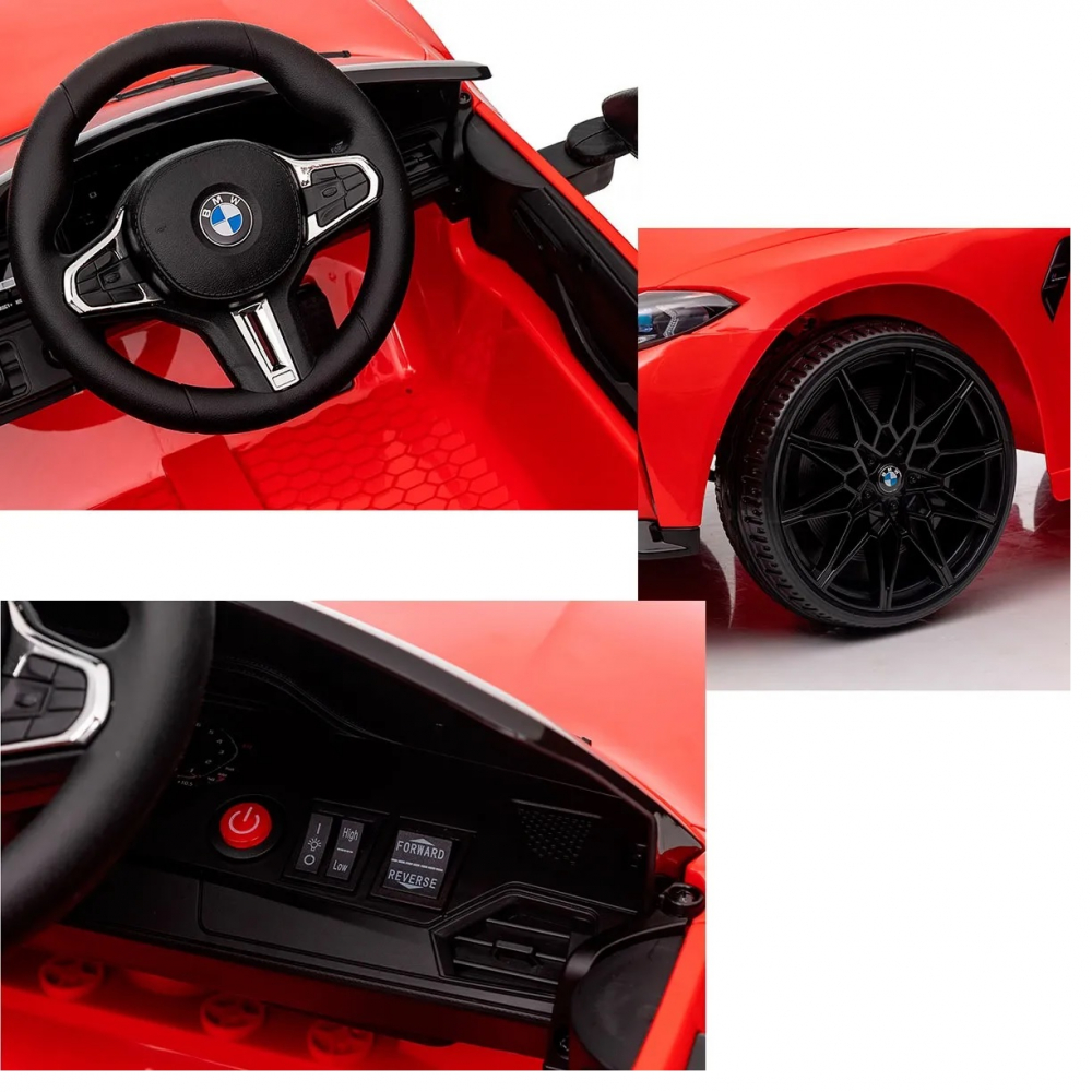 Masinuta electrica pentru copii BMW M4 Red 90W cu Licenta,Acumulator 12V,Telecomanda 2.4G,Roti EVA,Deschidere usi,Unitate audio MP3USB,Pornire la buton,Lumini LED,Acumulator 12V7Ah,Sistem troller,Indicator baterie,Suspensii - 1