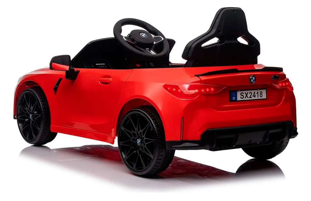 Masinuta electrica pentru copii BMW M4 Red 90W cu Licenta,Acumulator 12V,Telecomanda 2.4G,Roti EVA,Deschidere usi,Unitate audio MP3USB,Pornire la buton,Lumini LED,Acumulator 12V7Ah,Sistem troller,Indicator baterie,Suspensii - 3