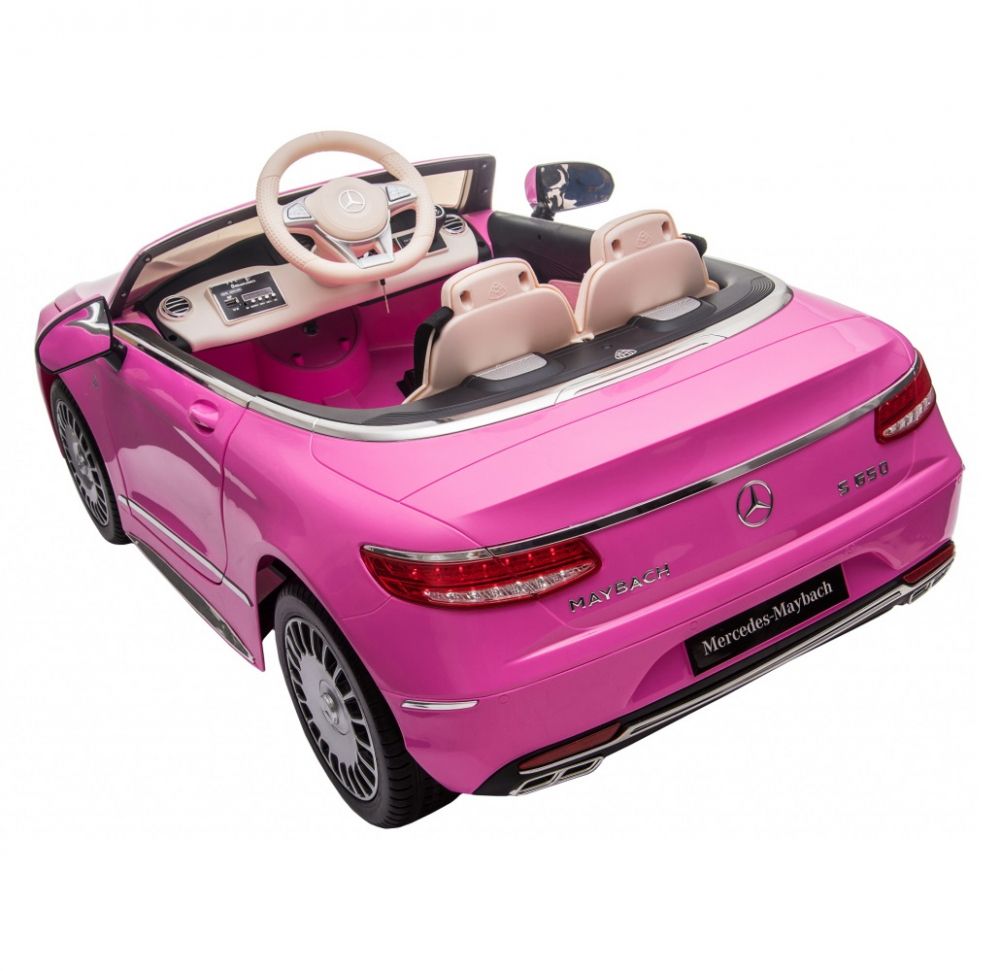 Masinuta electrica pentru copii Mercedes Maybach S650 Pink 12V4.5Ah,echipare premium si licenta,2 motoare,roti EVA,scaun piele,usi cu deschidere,pornire la cheie,unitate audio cu muzica,lumini LED,sistem troller,suspensii