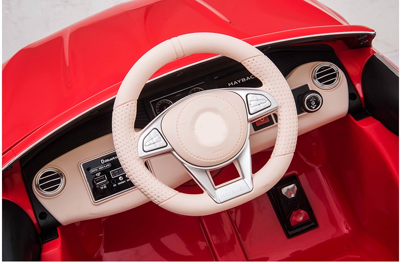 Masinuta electrica pentru copii Mercedes Maybach S650 Red 12V4.5Ah,echipare premium si licenta,2 motoare,roti EVA,scaun piele,usi cu deschidere,pornire la cheie,unitate audio cu muzica,lumini LED,sistem troller,suspensii