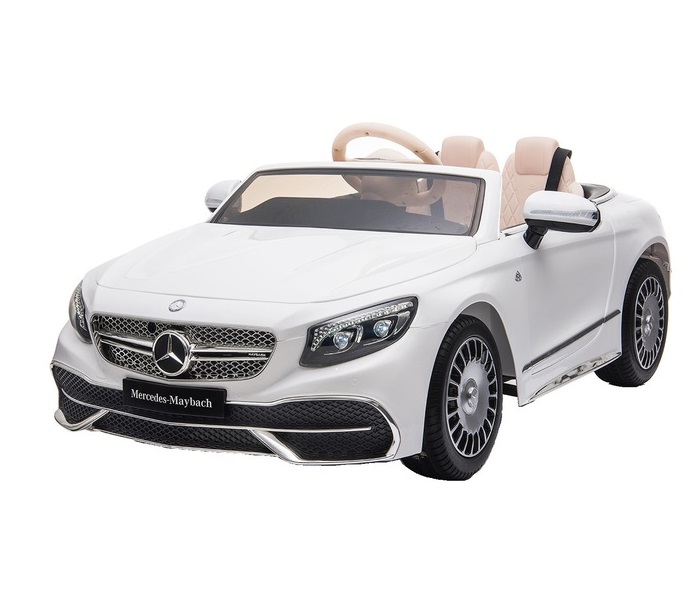 Masinuta electrica pentru copii Mercedes Maybach S650 White cu licenta,Doua motoare,Roti EVA,Scaun din piele,Usi cu deschidere,Unitate audio cu muzica,Lumini LED