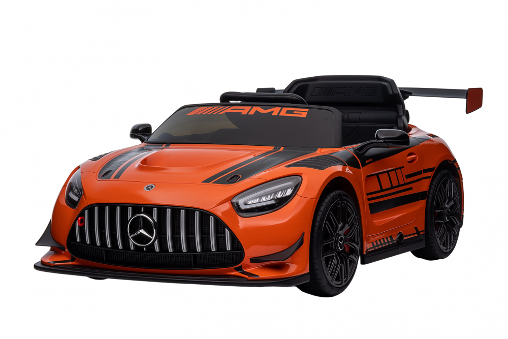 Masinuta electrica pentru copii cu licenta Mercedes Benz AMG Orange cu echipare premium,telecomanda cu 3 viteze,roti eva,scaun din piele,2motoare x 35w,usi cu deschidere,bluetooth,indicator baterie,eleron,sistem troller