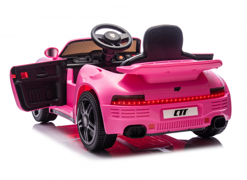 Masinuta electrica pentru copii cu licenta Porsche RUF CTR Roz Echipare Premium,Telecomanda 2,4G,2 motoarex45w,Roti EVA,Scaun din piele,Suspensii,Sistem troller,Bluetooth,Display baterie,Usi cu deschidere,Lumini LED,Muzica - 1