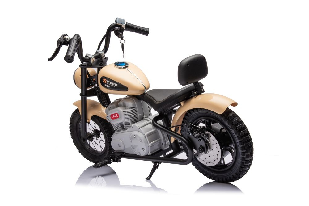 Motocicleta electrica pentru copii A9902 Kaki, cu pornire la cheie si motor 350W, baterie 36V, frana cu discuri pe spate si frana de mana, faruri functionele, viteza maxima 5-7 kmh, dimensiune 112 x 54 x 72 cm - 1