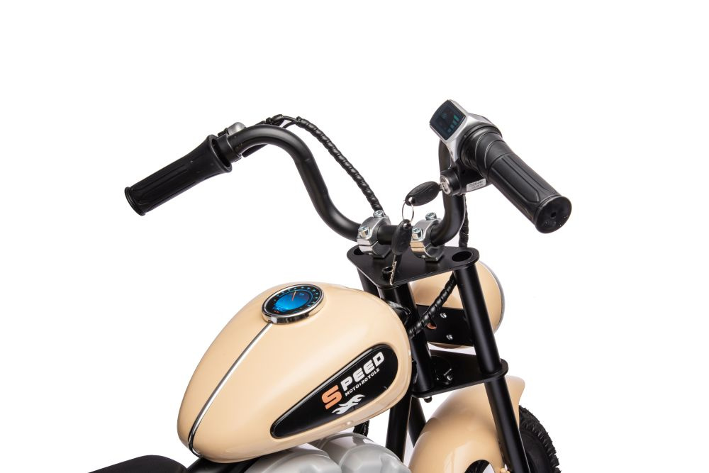Motocicleta electrica pentru copii A9902 Kaki, cu pornire la cheie si motor 350W, baterie 36V, frana cu discuri pe spate si frana de mana, faruri functionele, viteza maxima 5-7 kmh, dimensiune 112 x 54 x 72 cm - 7