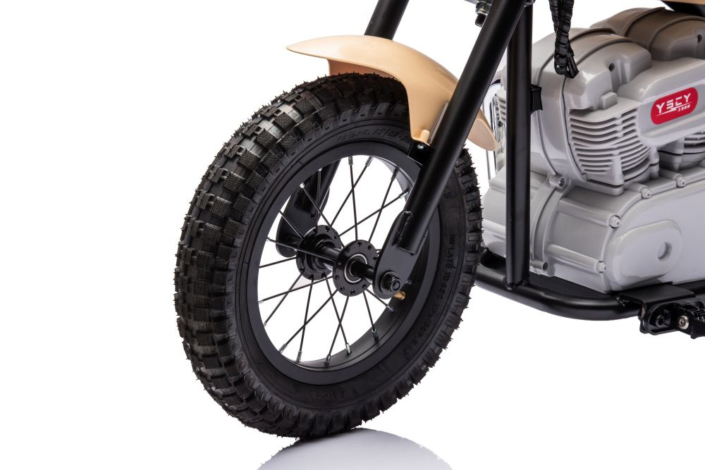 Motocicleta electrica pentru copii A9902 Kaki, cu pornire la cheie si motor 350W, baterie 36V, frana cu discuri pe spate si frana de mana, faruri functionele, viteza maxima 5-7 kmh, dimensiune 112 x 54 x 72 cm - 10