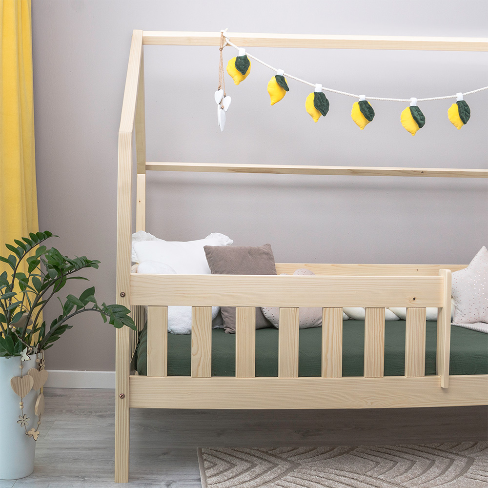 Pat copii montessori tip casuta, LittleAmy, Angel Nest, Balustrade cu bare plate, Natur, 100 x 200 cm - 6