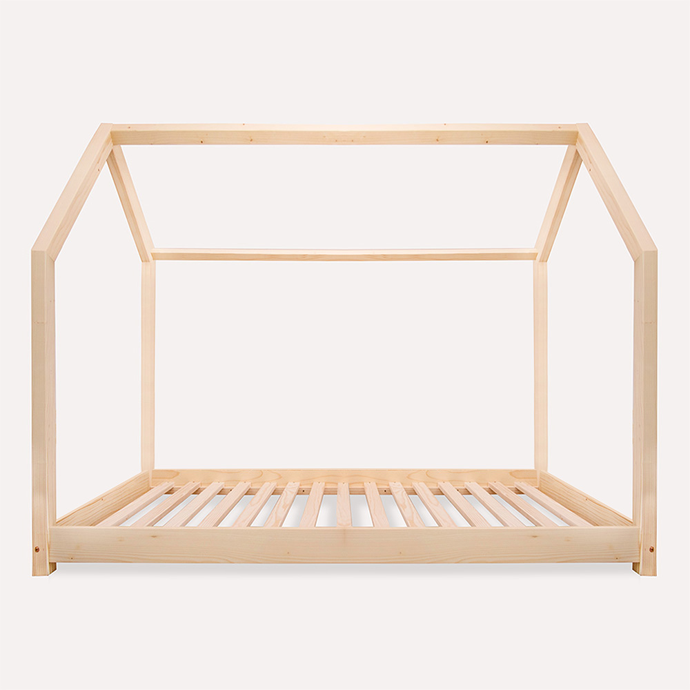 Pat copii montessori tip casuta, LittleAmy, Angel Nest, Balustrade cu bare rotunde, Natur, 70 x 140 cm - 4