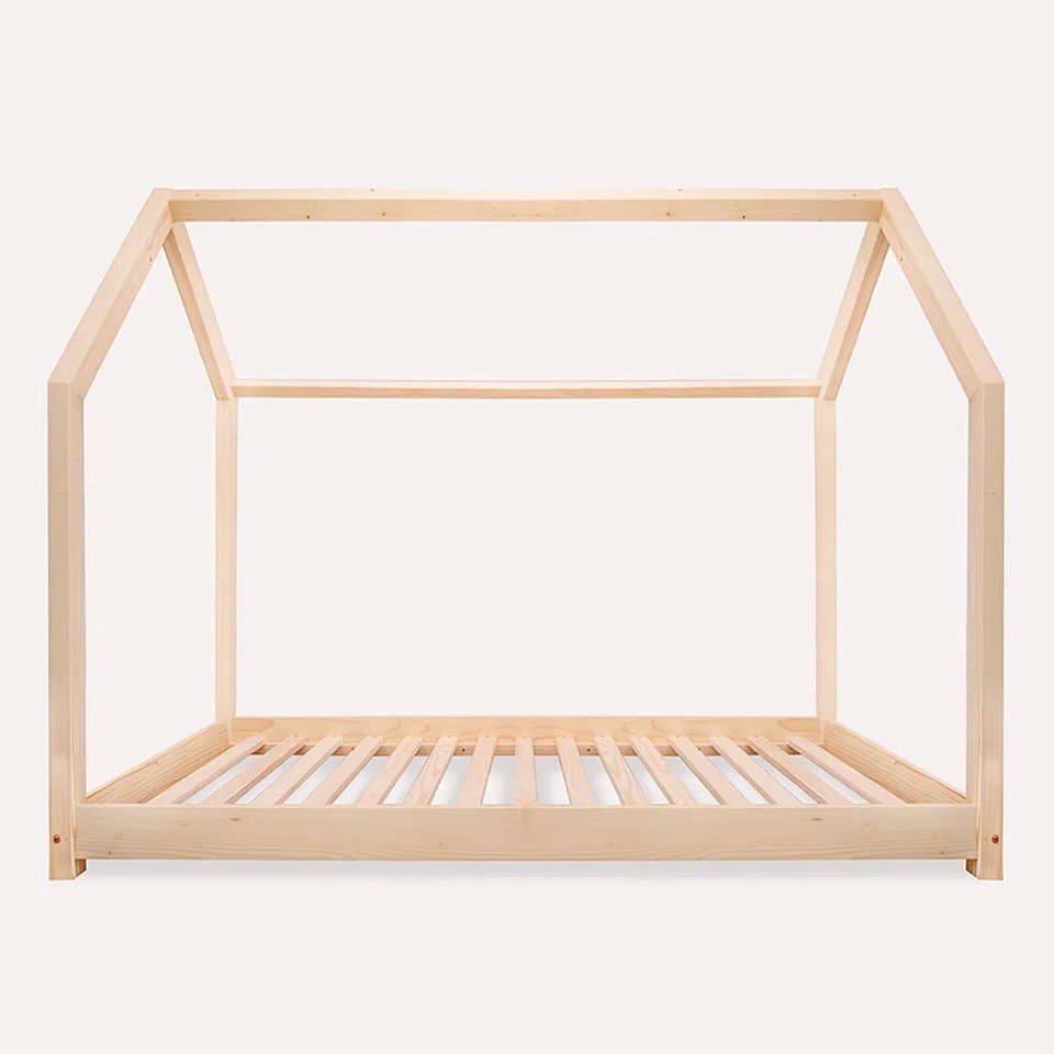 Pat copii montessori tip casuta, LittleAmy, Angel Nest, Fara balustrade, Natur, 70 x 140 cm - 3