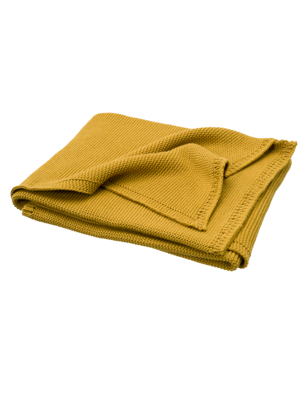 Patura impletita din bumbac organic 80x100 cm galben-mustar - 3