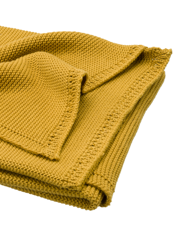 Patura impletita din bumbac organic 80x100 cm galben-mustar - 1
