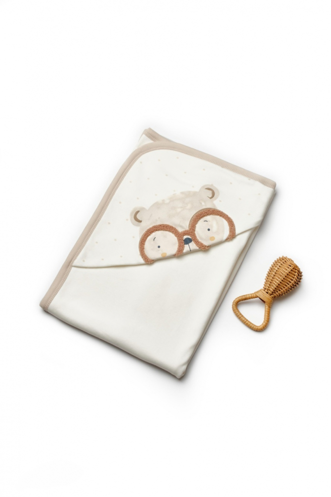 Paturica cu gluga pentru nou nascut, 100 bumbac organic, TeddyBear, BabyCosy