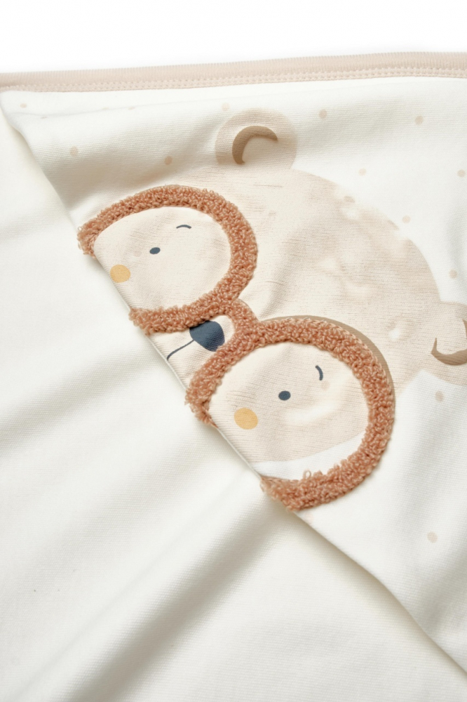 Paturica cu gluga pentru nou nascut, 100 bumbac organic, TeddyBear, BabyCosy - 3